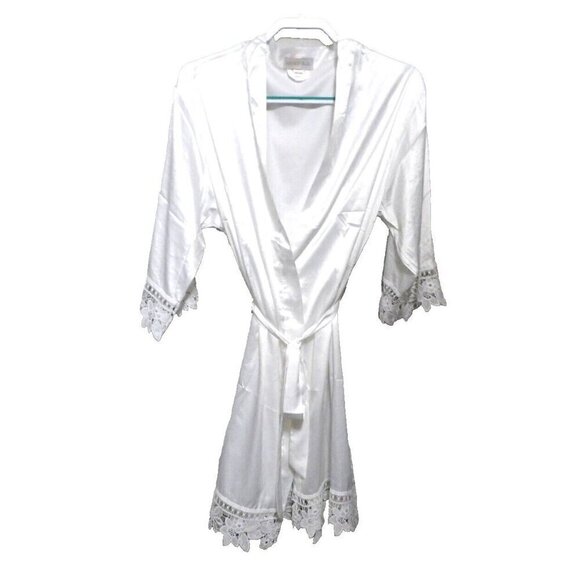 KENNEDY BLUE white lightweight silky feel short women's robe size 12, NEW - Picture 1 of 4